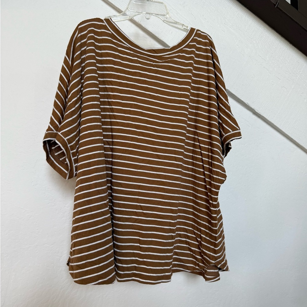 Max Studio Brown and White Striped Top